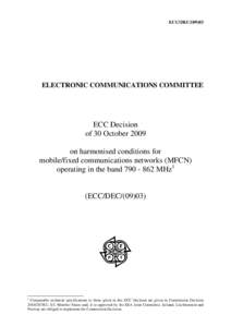 ECC/DEC[removed]ELECTRONIC COMMUNICATIONS COMMITTEE ECC Decision of 30 October 2009