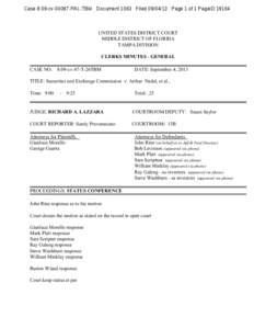 Case 8:09-cv[removed]RAL-TBM Document 1063 Filed[removed]Page 1 of 1 PageID[removed]UNITED STATES DISTRICT COURT MIDDLE DISTRICT OF FLORIDA TAMPA DIVISION CLERKS MINUTES - GENERAL