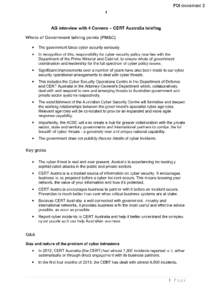 FOI document 2 1 AG interview with 4 Corners- CERT Australia briefing Whole of Government talking points (PM&C) •