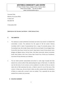 WHITIREIA COMMUNITY LAW CENTRE 3rd Floor Pember House, Hagley Street, Porirua 5022 Phone[removed]Fax[removed]www.communitylaw.org.nz Consumer Policy Ministry of Consumer Affairs