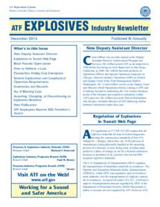 U.S. Department of Justice Bureau of Alcohol, Tobacco, Firearms and Explosives ATF  EXPLOSIVES Industry Newsletter
