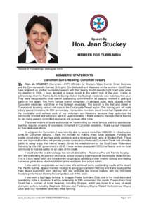 Speech By  Hon. Jann Stuckey MEMBER FOR CURRUMBIN  Record of Proceedings, 28 August 2014