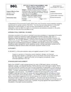 Off-Site Corrective Action Procedures During and After Fire and/or Explosion Incidents at Hazardous Waste Management Facilities Licensed under Part 111 of the NREPA