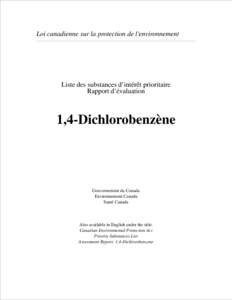 Liste des substances d’intérêt prioritaire - Rapport d'évaluation pour 1,4 -Dichlorobenzène