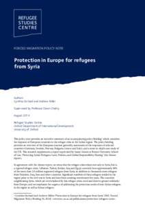 FORCED MIGRATION POLICY NOTE  Protection in Europe for refugees from Syria  Authors