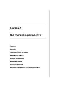 Section A The manual in perspective Overview Rationale Purpose and use of the manual