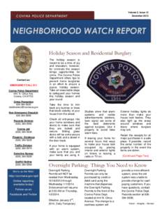 Volume 2, Issue 12 December 2013 COVINA POLICE DEPARTMENT  NEIGHBORHOOD WATCH REPORT