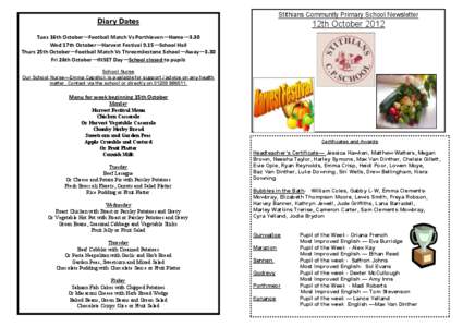 Stithians Community Primary School Newsletter  Diary Dates