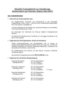 Aktueller Fusionsbericht zur Verwaltungsstrukturreform auf Fehmarn (Stand: April[removed]DER FUSIONSPROZESS •