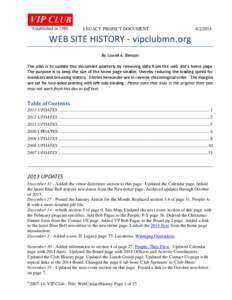 LEGACY PROJECT DOCUMENT[removed]WEB SITE HISTORY - vipclubmn.org By Lowell A. Benson