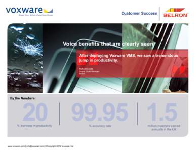 Customer Success  Voice benefits that are clearly seen After deploying Voxware VMS, we saw a tremendous jump in productivity. Richard Cooke