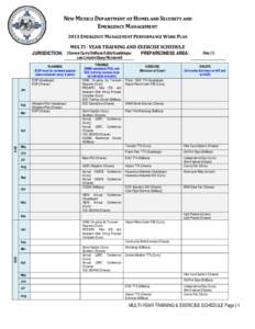 NEW MEXICO DEPARTMENT OF HOMELAND SECURITY AND EMERGENCY MANAGEMENT 2013 EMERGENCY MANAGEMENT PERFORMANCE WORK PLAN JURISDICTION:  MULTI - YEAR TRAINING AND EXERCISE SCHEDULE