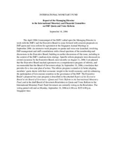 Report of the Managing Director to the International Monetary and Financial Committee (IMFC) on IMF Quota and Voice Reform, September 14, 2006