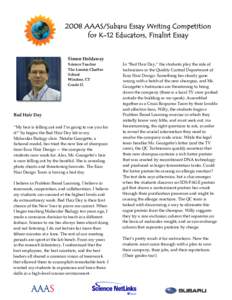 2008 AAAS/Subaru Essay Writing Competition for K-12 Educators, Finalist Essay Simon Holdaway  Science Teacher  The Loomis Chaffee 