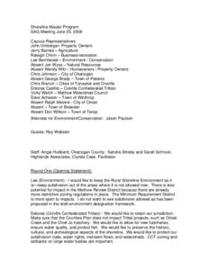 Shoreline Master Program SAG Meeting June 25, 2008 Caucus Representatives John Umberger- Property Owners Jerry Barnes – Agriculture Raleigh Chinn – Business/recreation