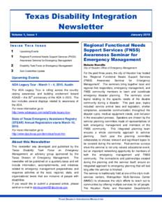 Texas Disability Integration Newsletter Volume 1, Issue 1 January 2015