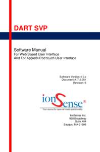 DART SVP Software Manual For Web Based User Interface And For Apple® iPod touch User Interface  Software Version 4.0.x