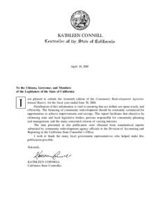 KATHLEEN CONNELL  April 19, 200l To the Citizens, Governor, and Members of the Legislature of the State of California: