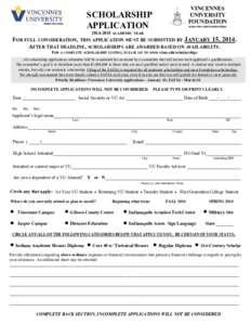 VINCENNES UNIVERSITY FOUNDATION SCHOLARSHIP APPLICATION