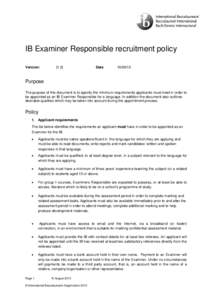 IB Examiner Responsible recruitment policy Version: [1.0]  Date