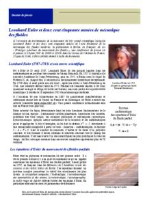 Leonhard Euler et deux cent cinquante ans de mécanique des fluides - 18 juin[removed]Dossier de presse