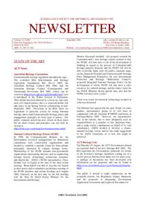 AUSTRALASIAN SOCIETY FOR HISTORICAL ARCHAEOLOGY INC.  NEWSLETTER Volume[removed]Print Post Regulations No: PP24359[removed]ISSN[removed]