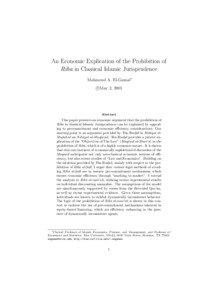 An Economic Explication of the Prohibition of Rib¯a in Classical Islamic Jurisprudence Mahmoud A. El-Gamal∗