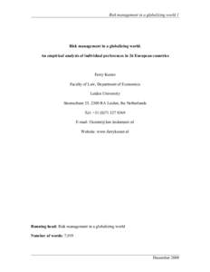 Risk management in a globalizing world 1  Risk management in a globalizing world. An empirical analysis of individual preferences in 26 European countries  Ferry Koster