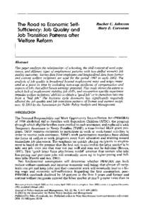 The Road to Economic Self-Sufficiency: Job Quality and Job Transition Patterns after Welfare Reform