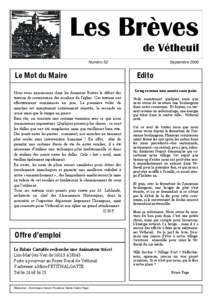 Les Brèves de Vétheuil Numéro 52 Le Mot du Maire