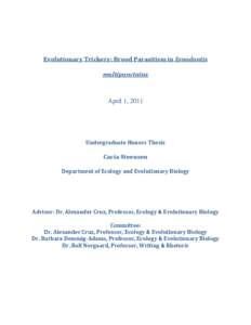 Evolutionary Trickery: Brood Parasitism in Synodontis multipunctatus April 1, 2011  Undergraduate Honors Thesis