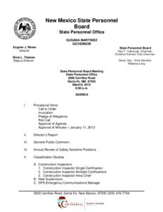 New Mexico State Personnel Board State Personnel Office SUSANA MARTINEZ GOVERNOR Eugene J. Moser