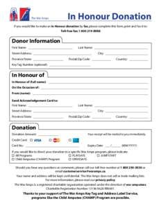 Print Form  The War Amps In Honour Donation