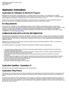 Northwestern University School of Law ALLM Application Page 1 of 4 Application Instructions Application for Admission to the ALLM Program