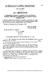 No. 57 of[removed]AN ORDINANCE To amend the Companies (Unclaimed Assets and Moneys) Ordinance[removed], as amended by the Unclaimed Moneys Ordinance 1974.