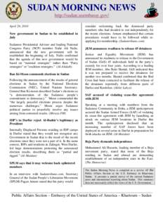 SUDAN MORNING NEWS  vember 18, 2008 http://sudan.usembassy.gov/ April 29, 2010