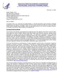 ASSOCIATE DIRECTOR SCIENTIFIC COORDINATION  FDA NATIONAL TOXICOLOGY PROGRAM LIAISON JEFFERSON LABORATORIES NATIONAL CENTER FOR TOXICOLOGICAL RESEARCH