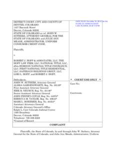 DISTRICT COURT, CITY AND COUNTY OF DENVER, COLORADO 1437 Bannock Street Denver, Colorado[removed]STATE OF COLORADO ex rel. JOHN W. SUTHERS, ATTORNEY GENERAL FOR THE