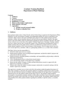 Graduate Training Handbook Department of Plant Pathology Contents 1. Guidance 2. Courses 3. Research proposal