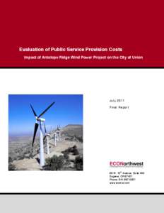 Evaluation of Public Service Provision Costs Impact of Antelope Ridge Wind Power Project on the City of Union