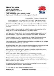 MEDIA RELEASE The Hon Tony Kelly MLC Minister for Primary Industries Minister for Lands Leader of the House in the Legislative Council Deputy Leader of the Government in the Legislative Council