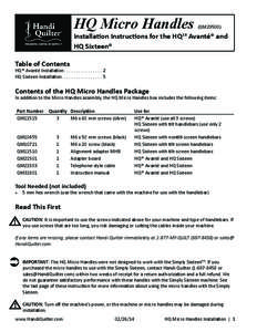 HQ Micro Handles  (QM29500) Installation Instructions for the HQ18 Avanté® and HQ Sixteen®