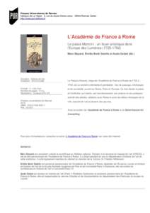 Presses Universitaires de Rennes Campus de La Harpe - 2, rue du doyen Denis-LeroyRennes Cedex http://www.pur-editions.fr L’Académie de France à Rome Le palais Mancini : un foyer artistique dans