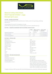 Material Safety Data Sheet Date Prepared: October 1, 1999 Revised: April, 2000 SECTION I. MATERIAL DESCRIPTION Common Name: Rigid Poly Vinyl Chloride (PVC) Exterior Profiles Used for Fencing, Decking, and Railing Manufac