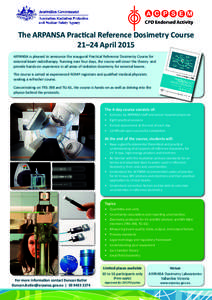 The ARPANSA Practical Reference Dosimetry Course 21–24 April 2015 ARPANSA is pleased to announce the inaugural Practical Reference Dosimetry Course for external beam radiotherapy. Running over four days, the course wil