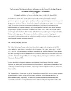 Cultural heritage / United States / Conservation in the United States / National Park Service / Advisory Council on Historic Preservation / Heritage Conservation and Recreation Service / National Historic Preservation Act / Antiquities Act / Archaeological Resources Protection Act / Historic preservation / National Register of Historic Places / Humanities