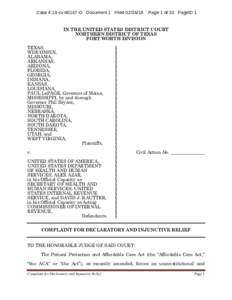 Case 4:18-cvO Document 1 FiledPage 1 of 33 PageID 1 IN THE UNITED STATES DISTRICT COURT NORTHERN DISTRICT OF TEXAS
