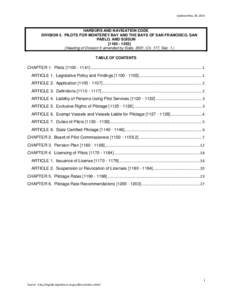 Updated May 29, 2014  HARBORS AND NAVIGATION CODE DIVISION 5. PILOTS FOR MONTEREY BAY AND THE BAYS OF SAN FRANCISCO, SAN PABLO, AND SUISUN[removed]]