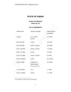 FOR REFERENCE ONLY (September[removed]STATE OF SABAH