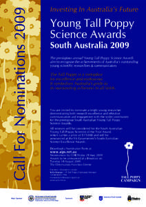 Investing In Australia’s Future  Young Tall Poppy Science Awards South Australia 2009